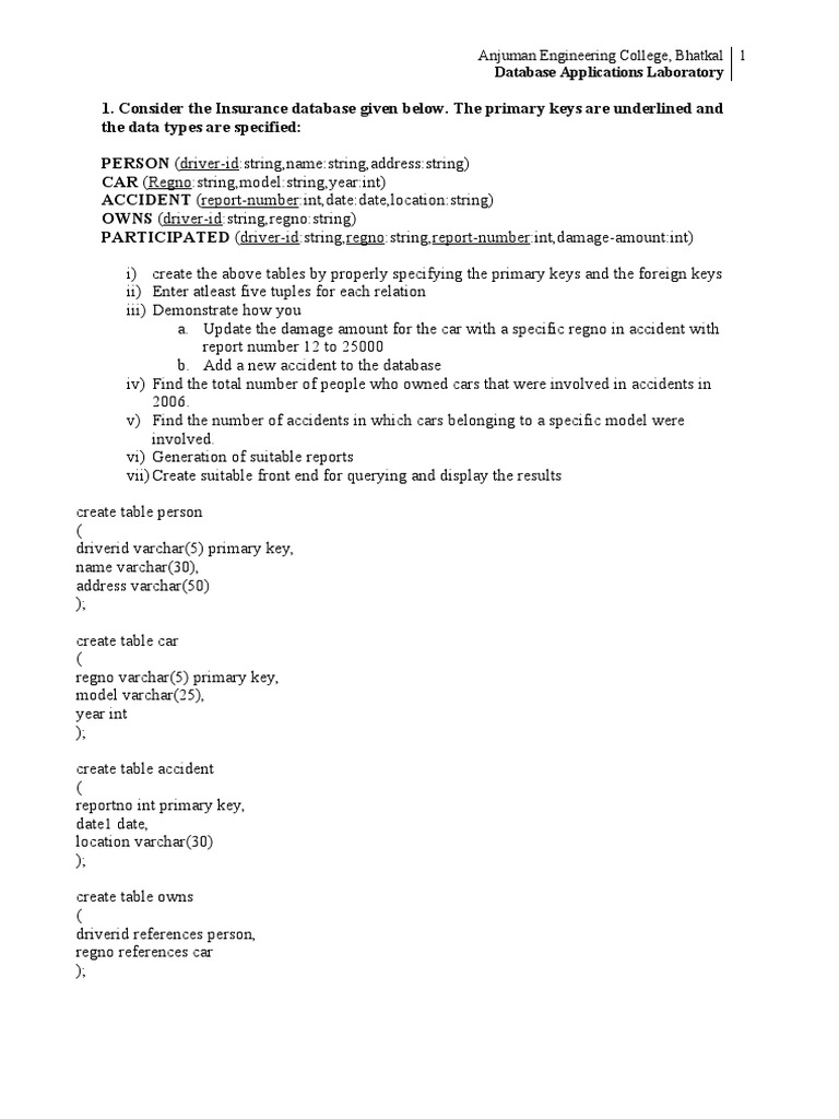 5th Sem Dbms Lab Programs PDF Databases Scientific Modeling