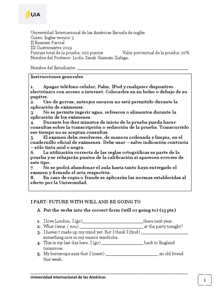 Examen Parcial de Inglés Técnico 3 | PDF | Artes del Lenguaje y ...