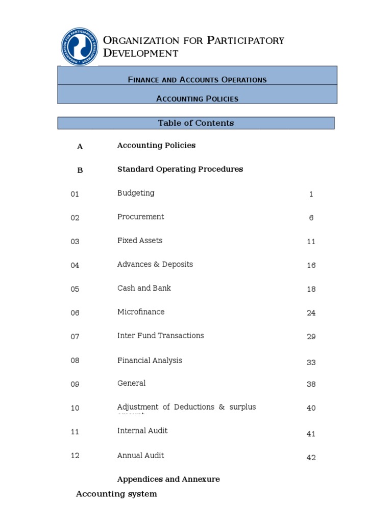 Financial SOPs for Budgeting and Accounting | PDF | Balance Sheet ...