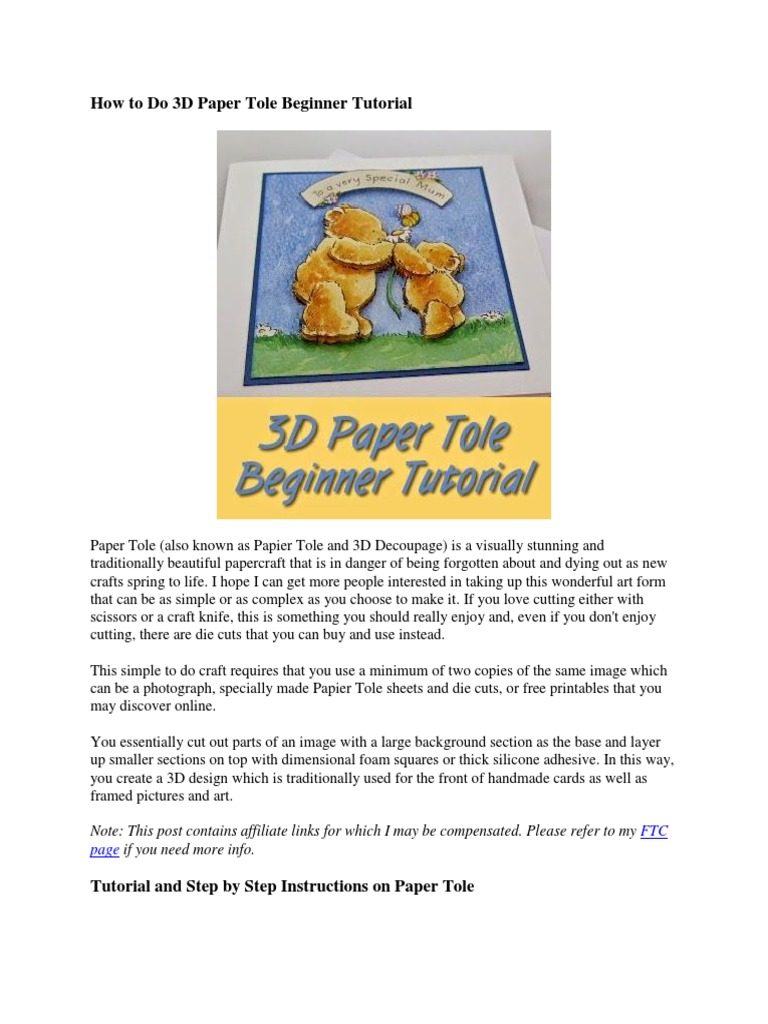 Beginner's Guide to 3D Paper Tole | PDF | Scrapbooking | Adhesive