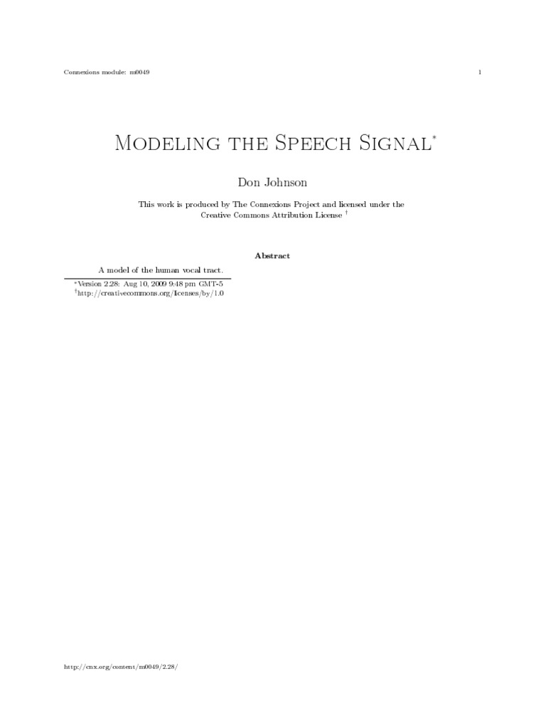 Vocal Tract Modeling for Speech Production | PDF