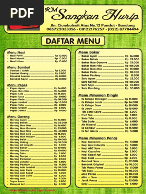 Menu Makan Sangkan Hurip Punclut Bandung Pdf