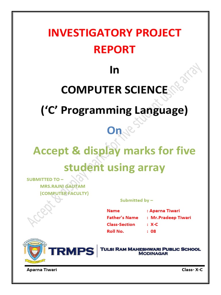 Accept & Display Marks For Five Student Using Array | PDF | Array Data ...
