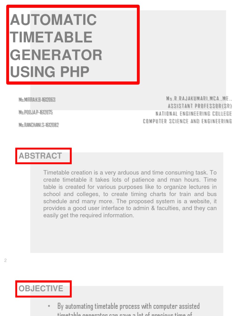 Automatic Timetable Generator Using PHP 1 | PDF | Php | Input/Output