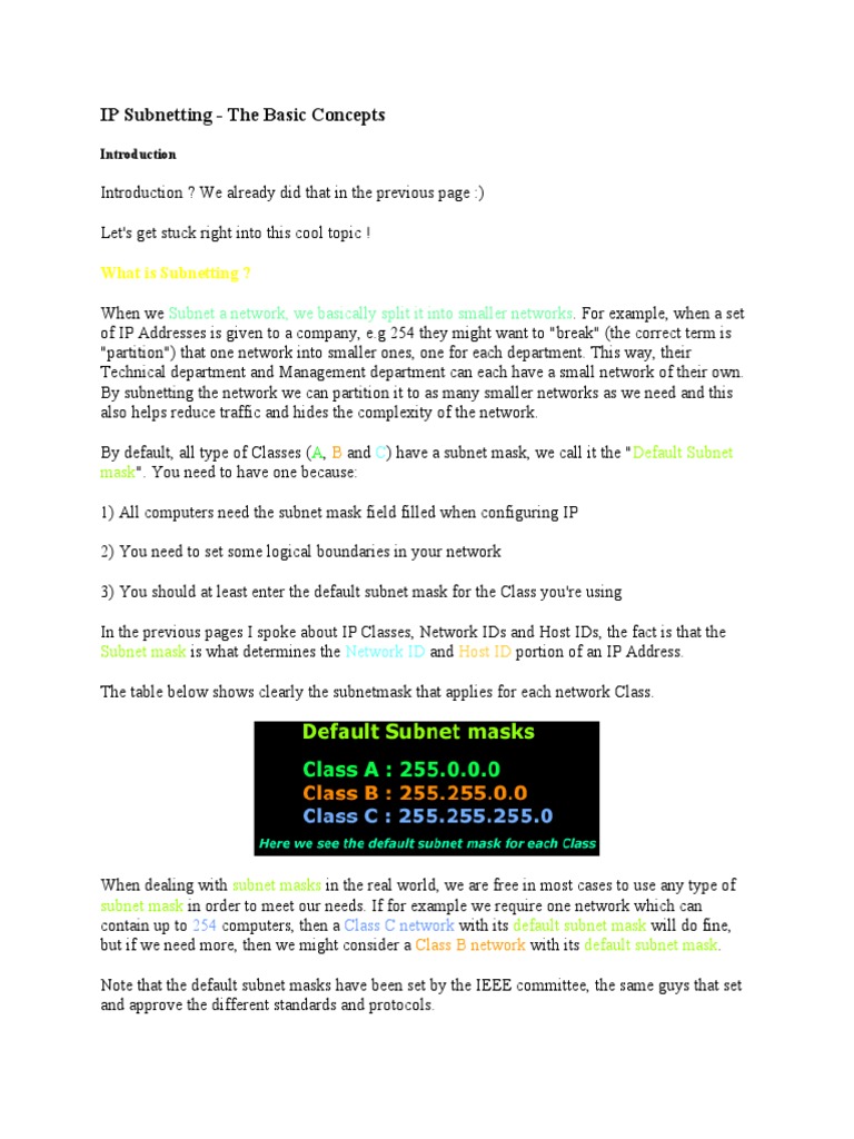 IP Subnetting - The Basic Concepts | PDF | Computer Network | Ip Address
