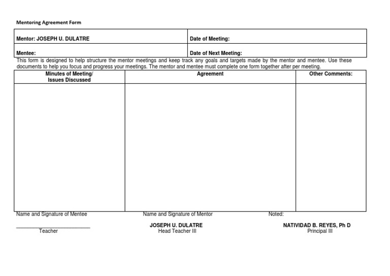 Mentoring Agreement Form Template | PDF