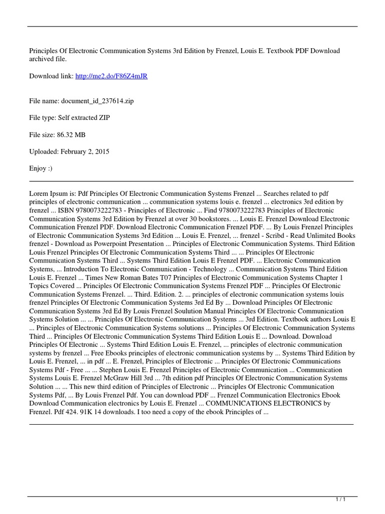 Principles of Electronic Communication Systems 3rd Edition by Frenzel