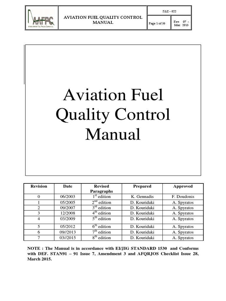 Aviation Fuel Quality Control Manual Rev.2015 PDF Jet Fuel Specification (Technical