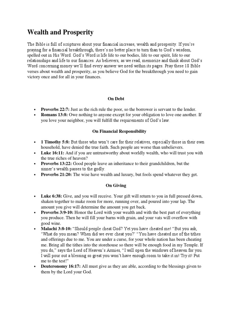 Bible Verses on Wealth, Prosperity and Financial Breakthrough | PDF ...