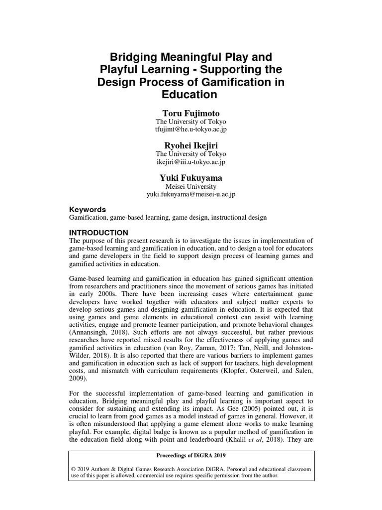 Bridging Meaningful Play and Playful Learning - Supporting The Design ...