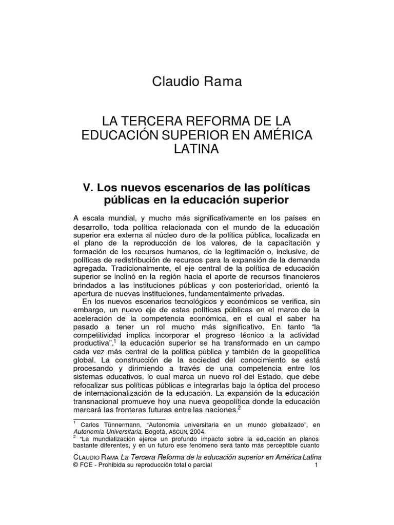 La Tercera Reforma de La Educación Superior en América Latina | PDF ...