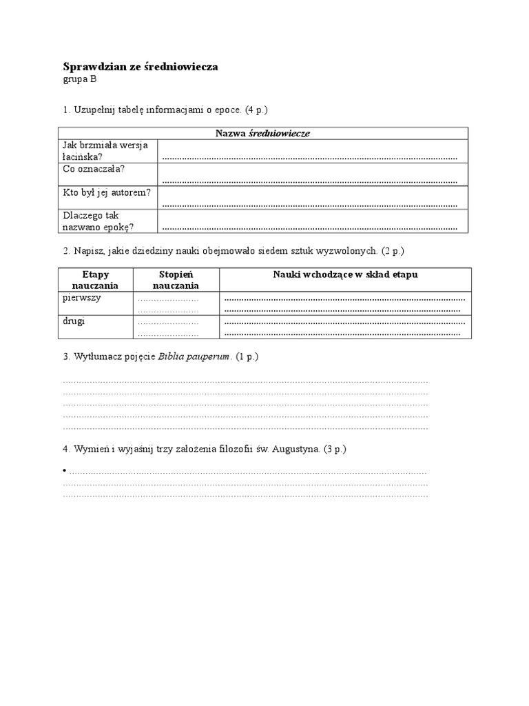 Test Z Biblii Liceum Z Odpowiedziami