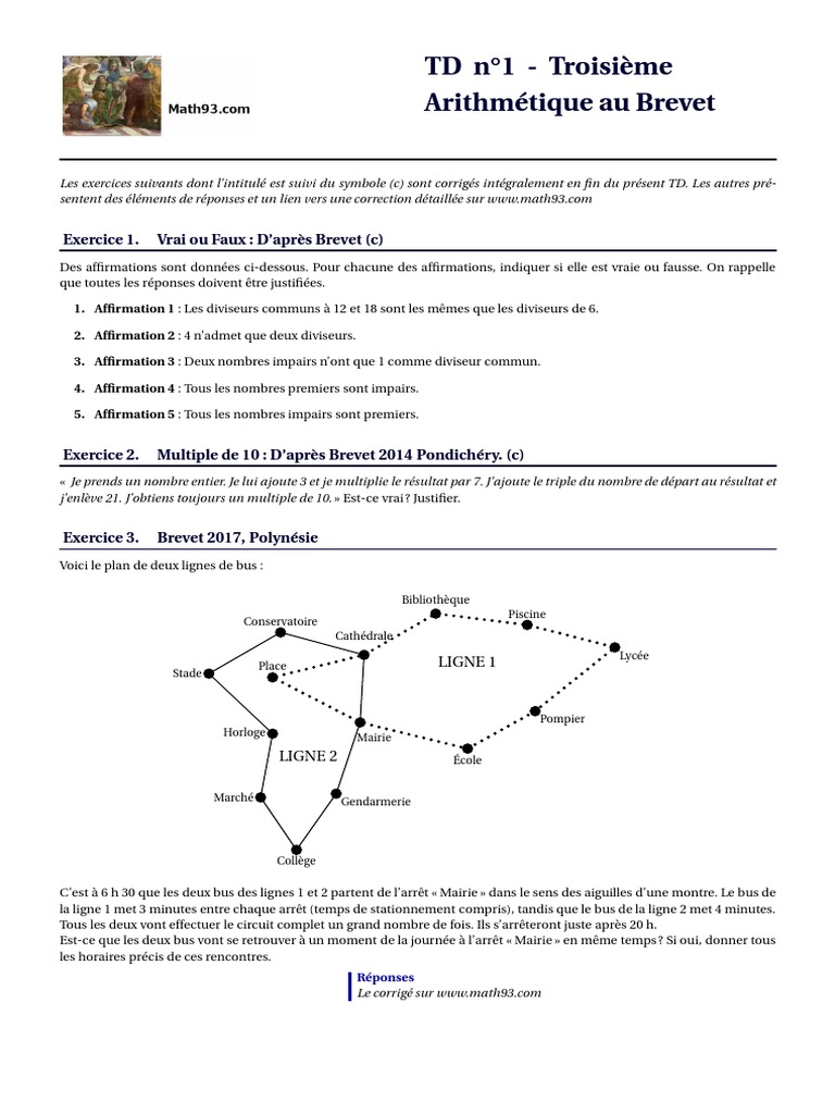 Exercices Maths Type Brevet Avec Corrigés Exercices de Révision Type Brevet Arithmétique | PDF | Nombre premier |  Entier naturel