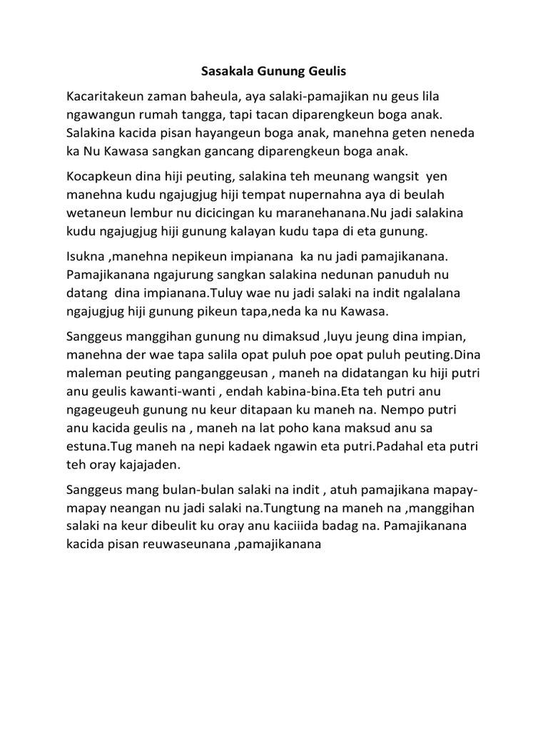 Dongeng Bahasa Sunda Sasakala Singkat Tugas sekolah