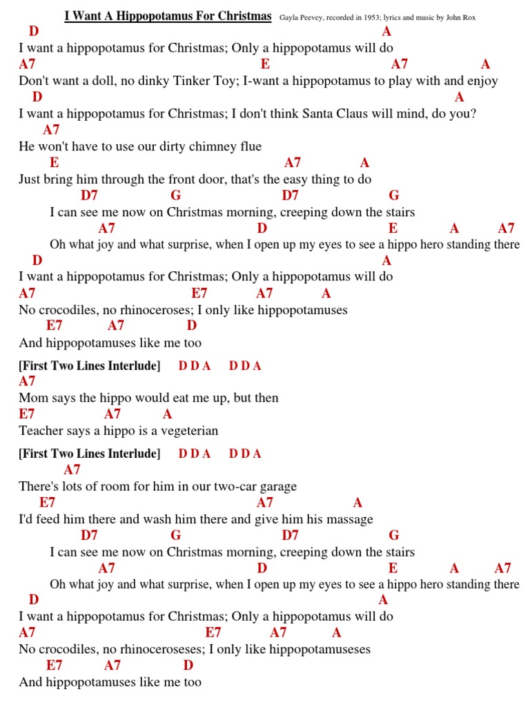 I Want A Hippopotamus For Christmas PDF | PDF for Free Printable I Want A Hippopotamus For Christmas Sheet Music