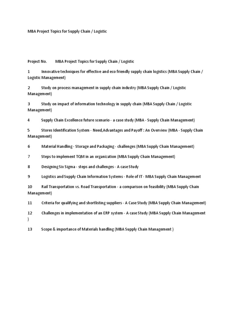 MBA Supply Chain Project Topics | PDF