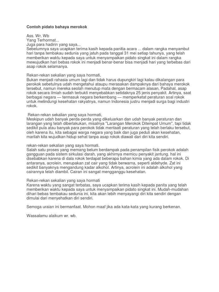 Contoh Pidato Bahaya Merokok