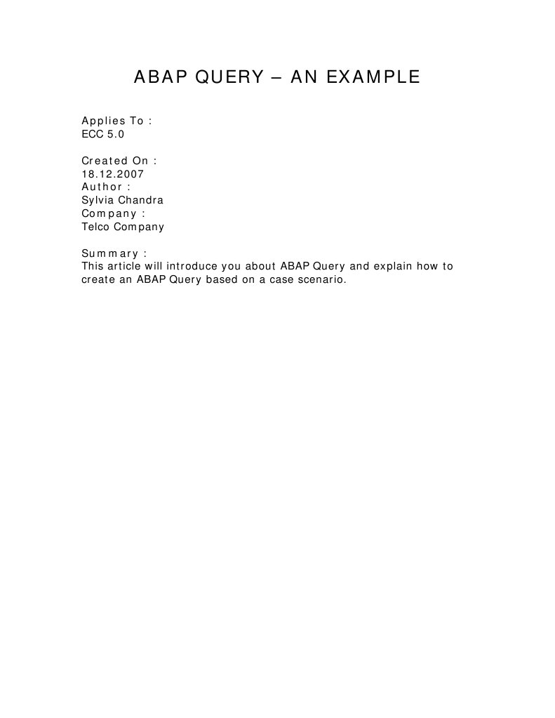 Abap Query - An Example: Applies To | PDF | Computers