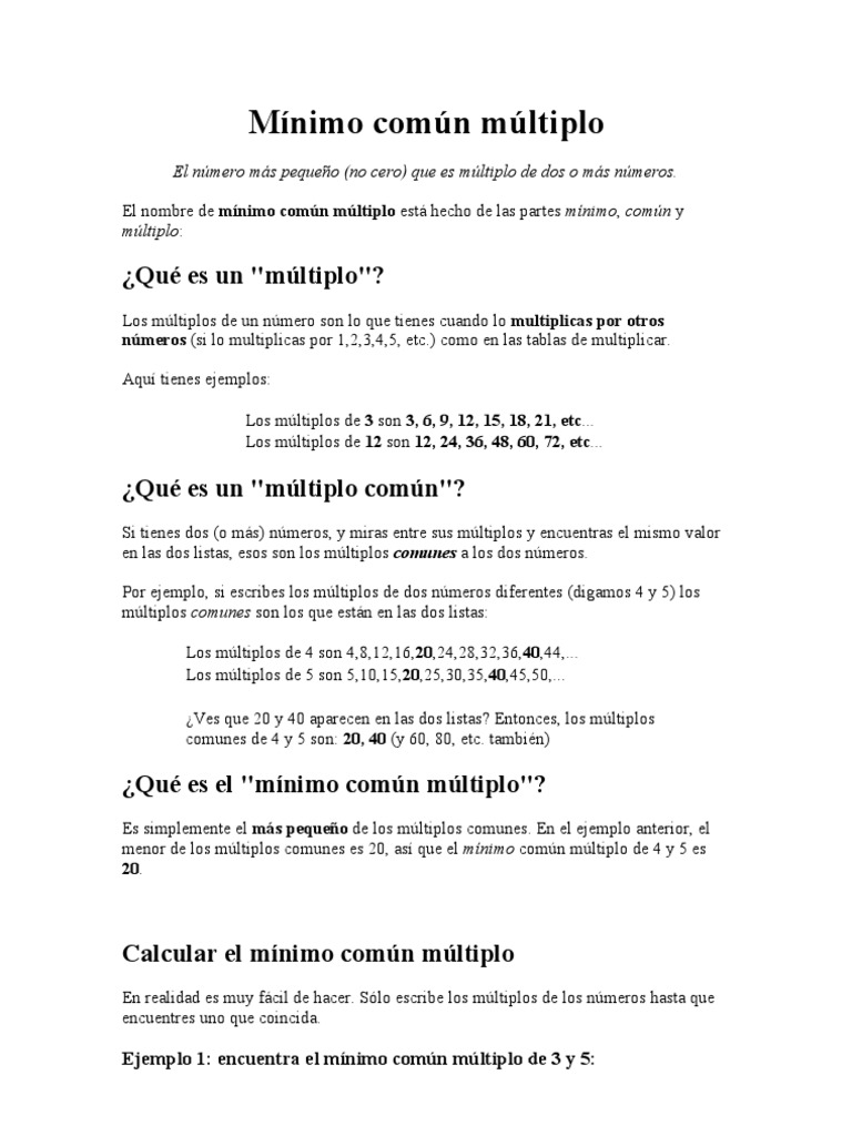 Minimo Comun Multiplo De 3 4 Y 5 Mínimo Común Múltiplo y M.C.D. | PDF | Aritmética | Números