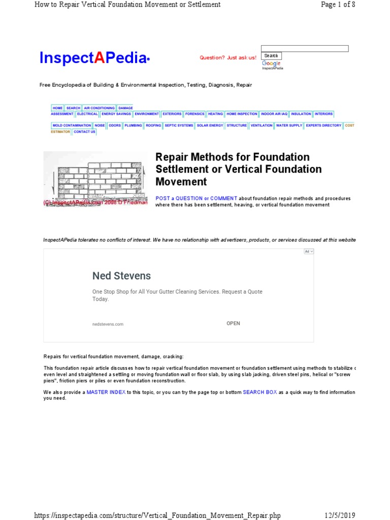 Repair Methods For Foundation Settlement or Vertical Foundation ...