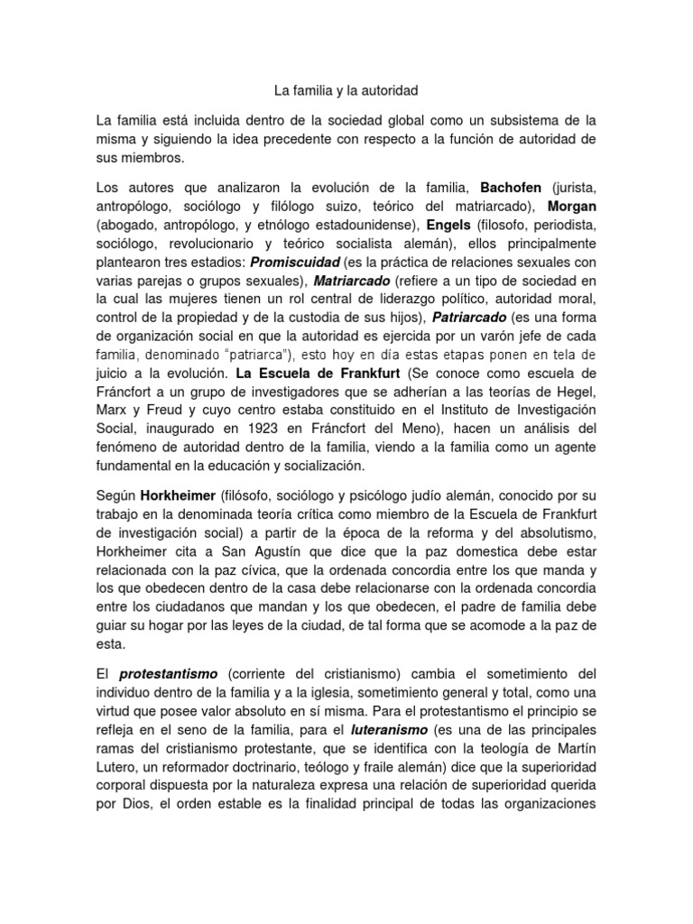Autoridad y roles en la familia moderna | PDF | Escuela de Frankfurt ...