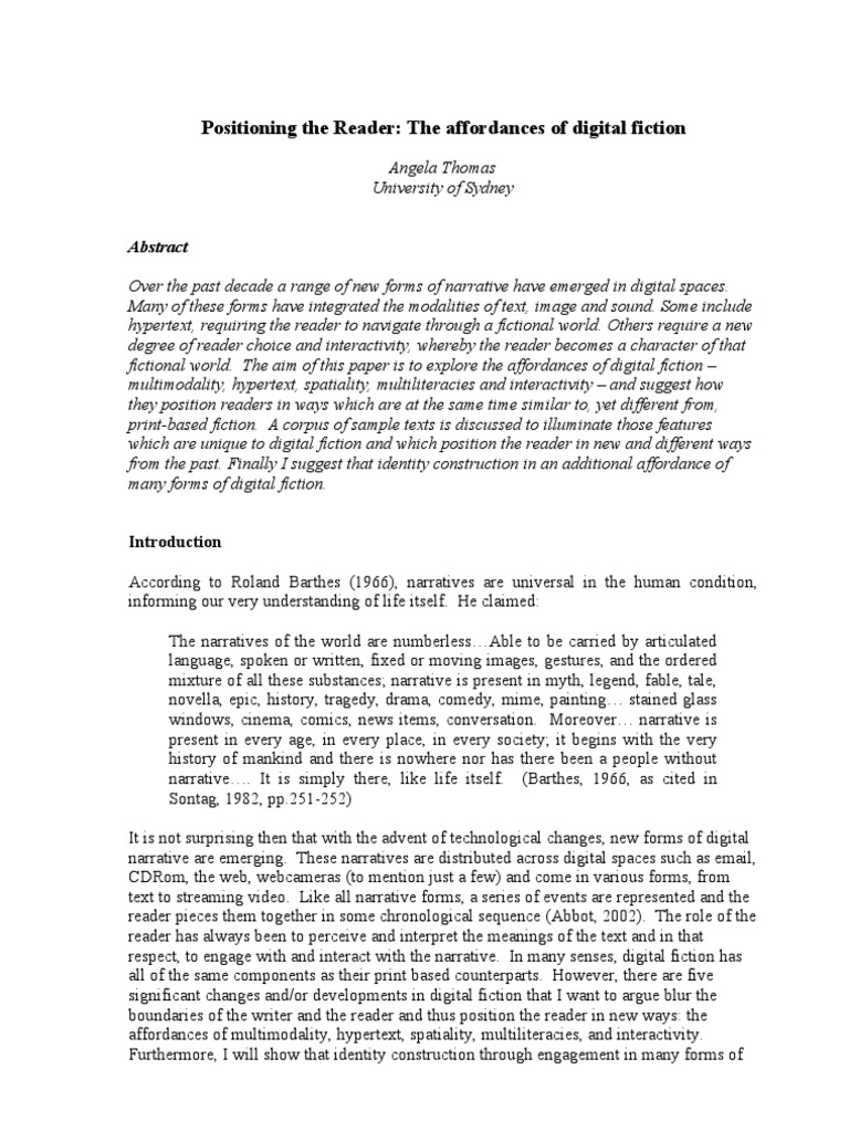 Reader Positioning in Digital Fiction | PDF | Narrative | Hypertext