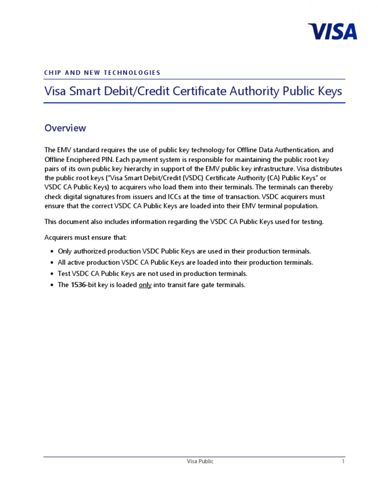 VSDC Certificate Authority Public Keys | PDF | Emv | Debit Card