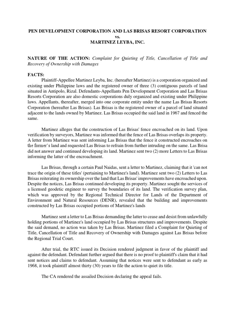 13 Pen Development Vs Martinez PDF Ownership Adverse Possession