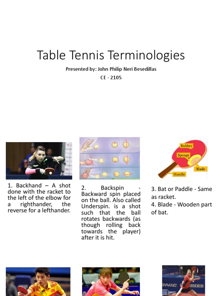 Table Tennis Terminologies PDF Table Tennis Racquet Sports