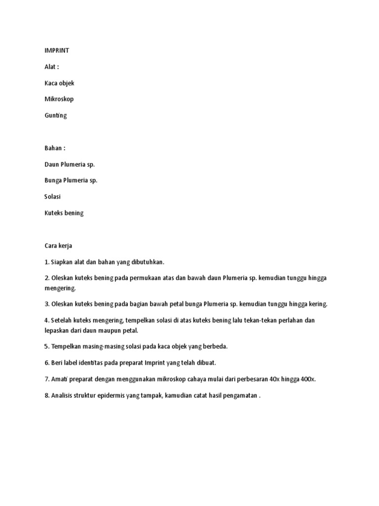 Cara Membuat Preparat Imprint Daun Plumeria | PDF | Sains & Matematika