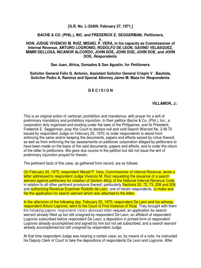 Bache & Co. vs. Internal Revenue Search Warrant | PDF | Search And ...