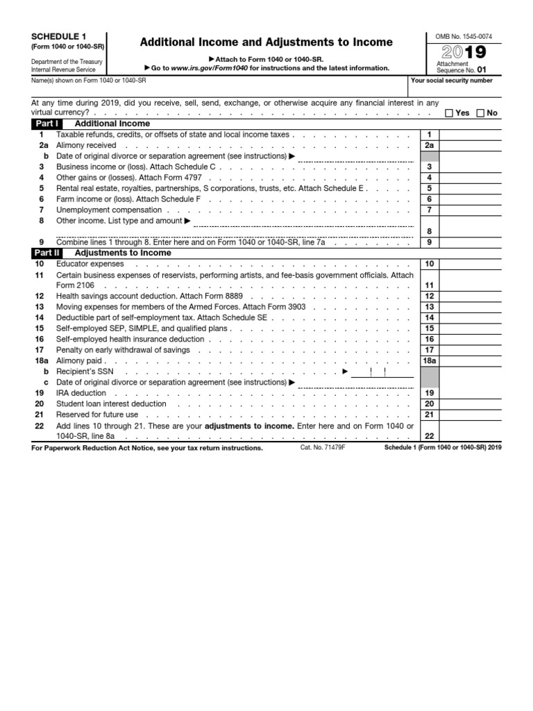Schedule 1 for 2019 Form 1040 Taxation Government Finances