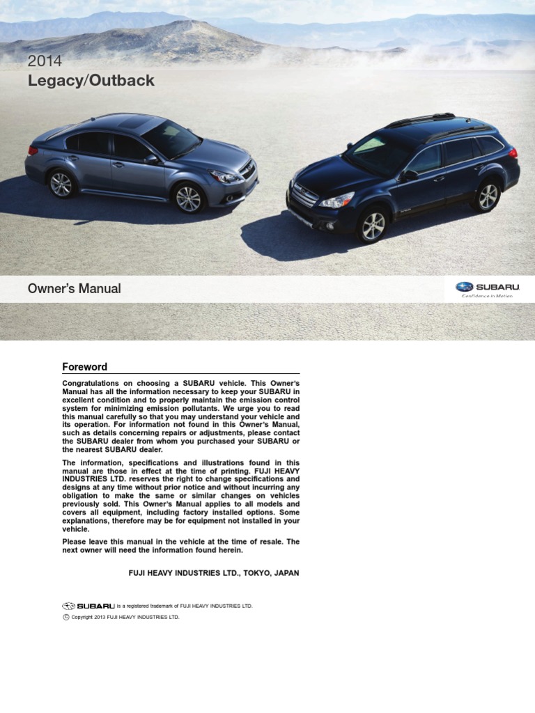 Subaru Outback Manuals 2014 Outback Owner