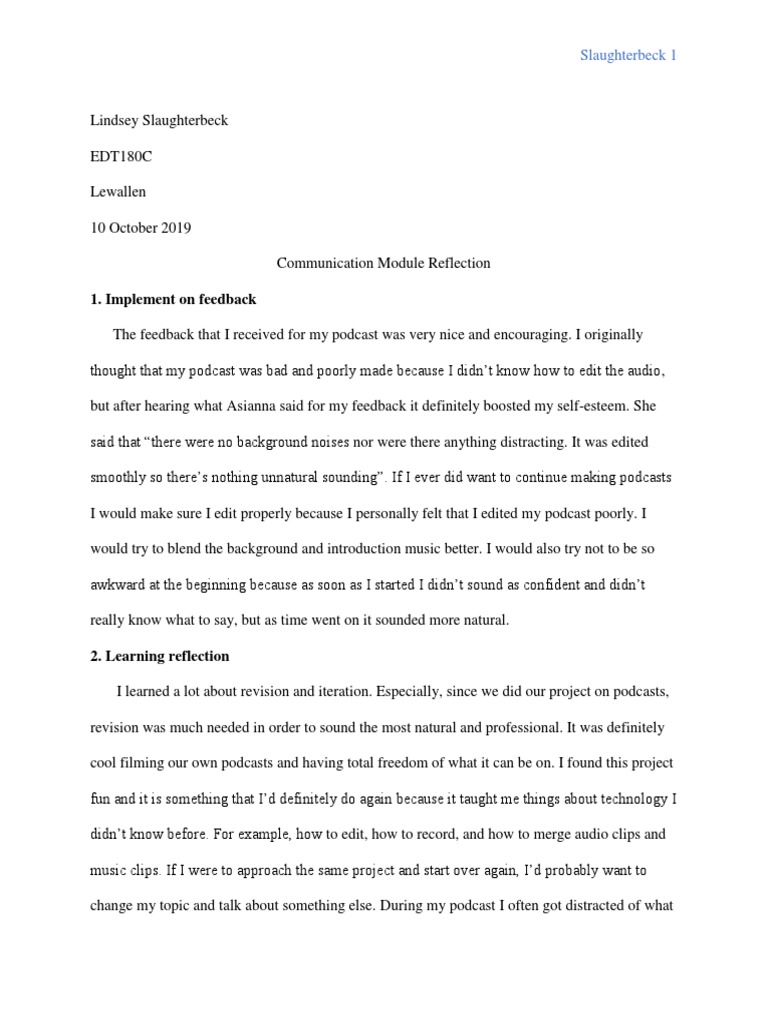 Podcast Project Reflection and Insights | PDF | Podcast | Communication