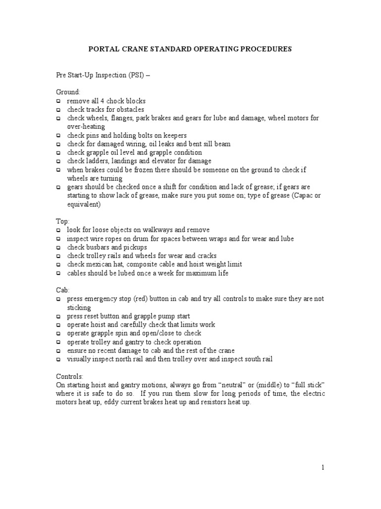 Standard Operating Procedures PDF Elevator Crane (Machine)