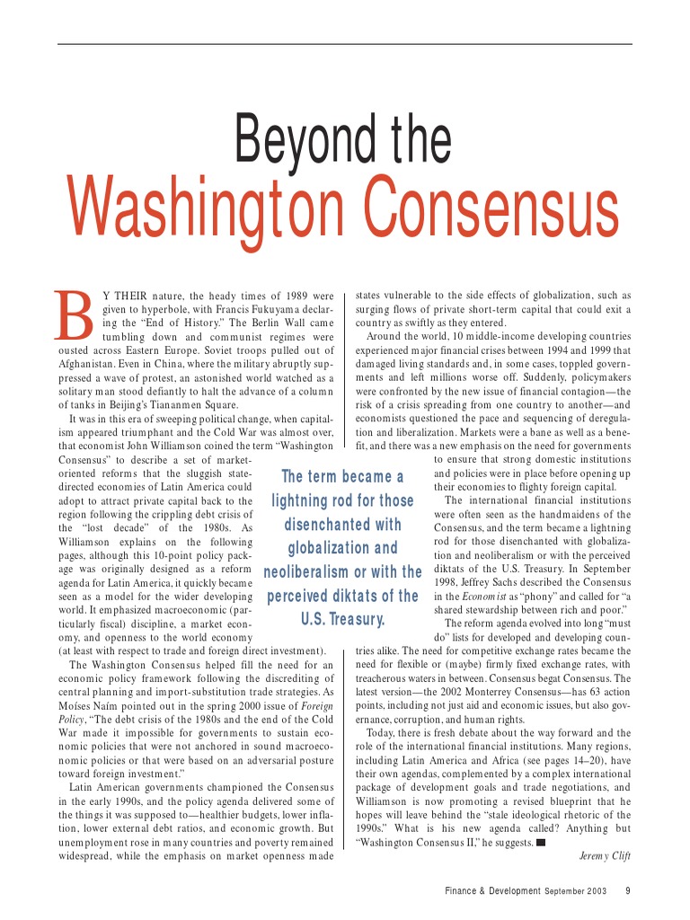 Beyond the Washington Consensus Washington Consensus Economies