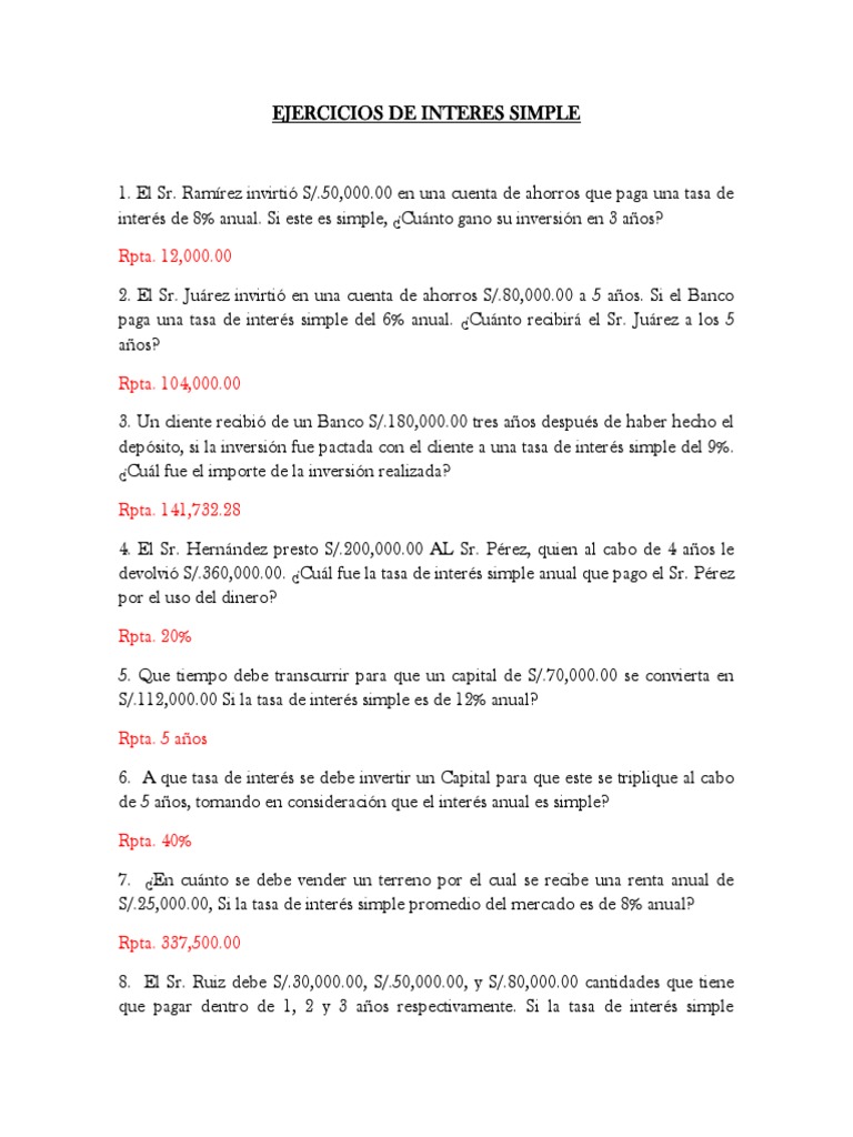 Ejercicios Resueltos de Interés Simple | PDF | Negocios | Finanzas y dinero