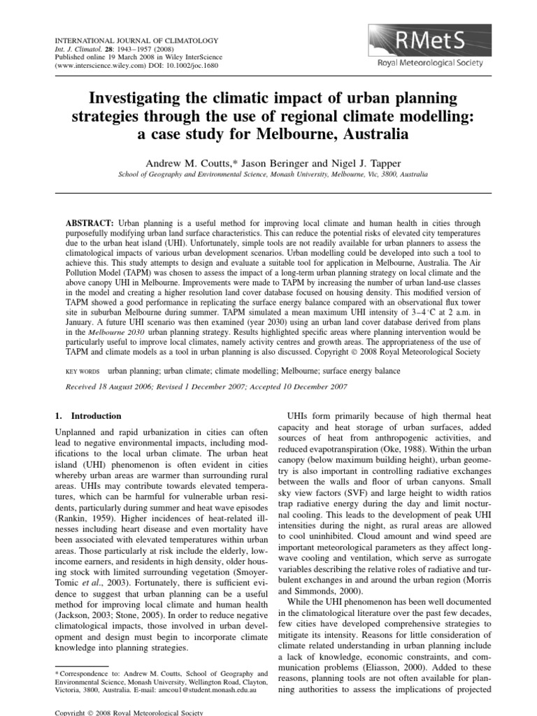 Climate Impact of Urban Planning | PDF