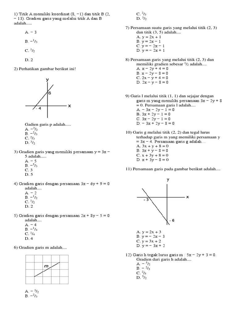 Soal Grad Dan Garis Lurus Kls 8