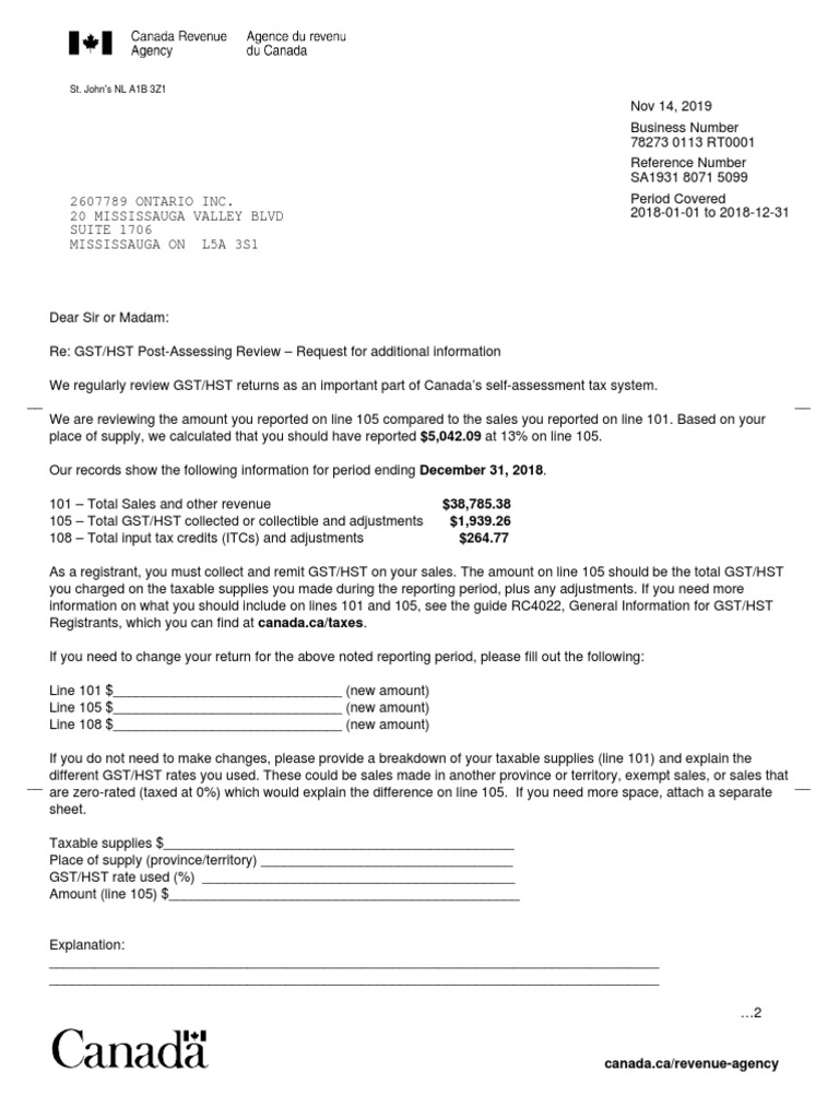 CRA GST/HST Review Response Guide | PDF | Value Added Tax | Expense