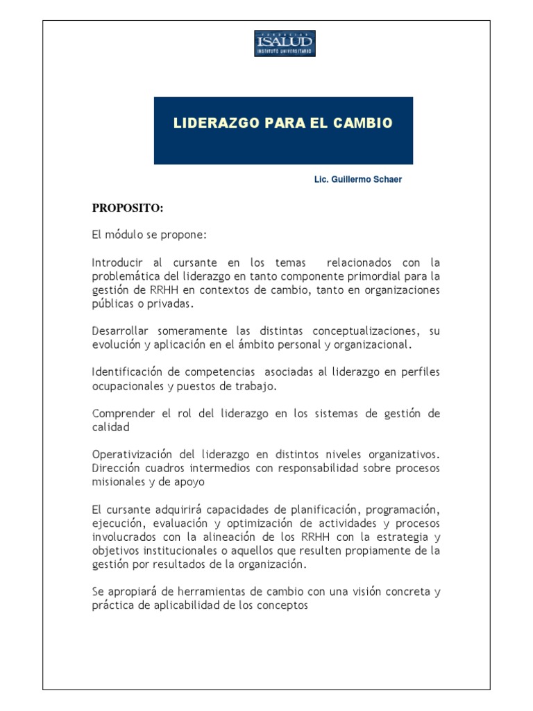Liderazgo Efectivo en Contextos de Cambio | PDF | Liderazgo | Planificación
