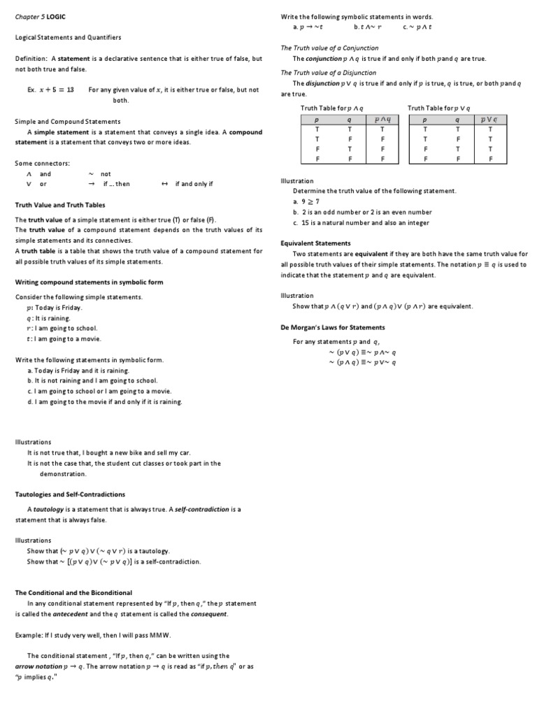 Logic: Statements & Truth Tables | PDF | If And Only If | Logic