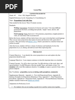 time prepositions lesson plan
