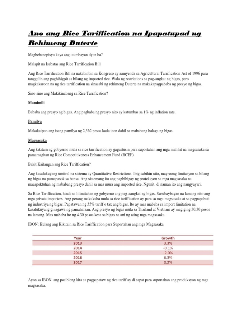 Rice Tariffication | PDF