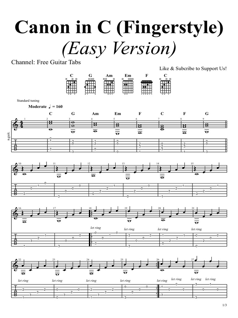 Beginner Guitar: Canon in C | PDF | European Musical Instruments ...