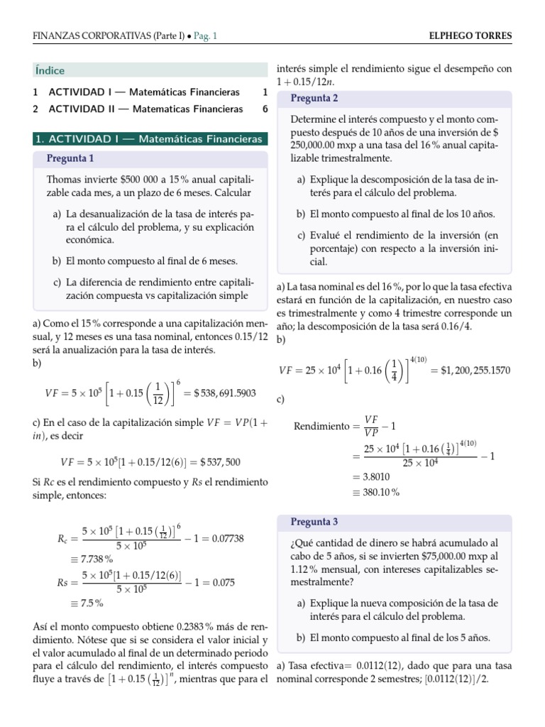 Matemáticas Financieras en Finanzas Corporativas | PDF | Finanzas ...