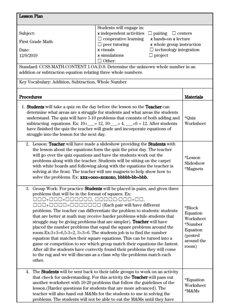 Lesson Plan 201 | PDF | Worksheet | Lesson Plan