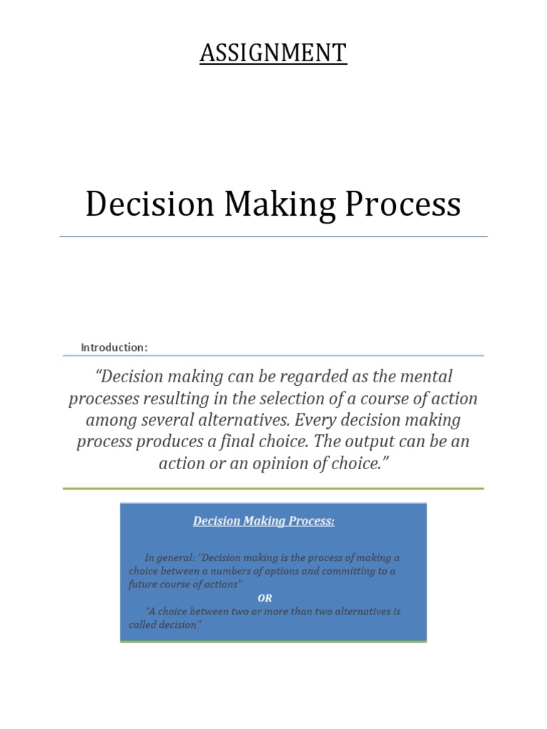 ASSIGNMENT Decision Making Process PDF | PDF | Decision Making ...