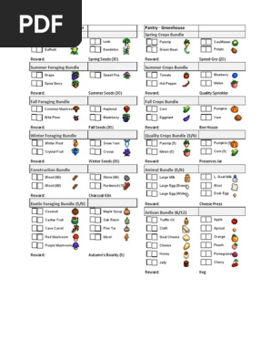 Stardew Valley Bundles Checklist Pdf Fruit Preserves Fruit