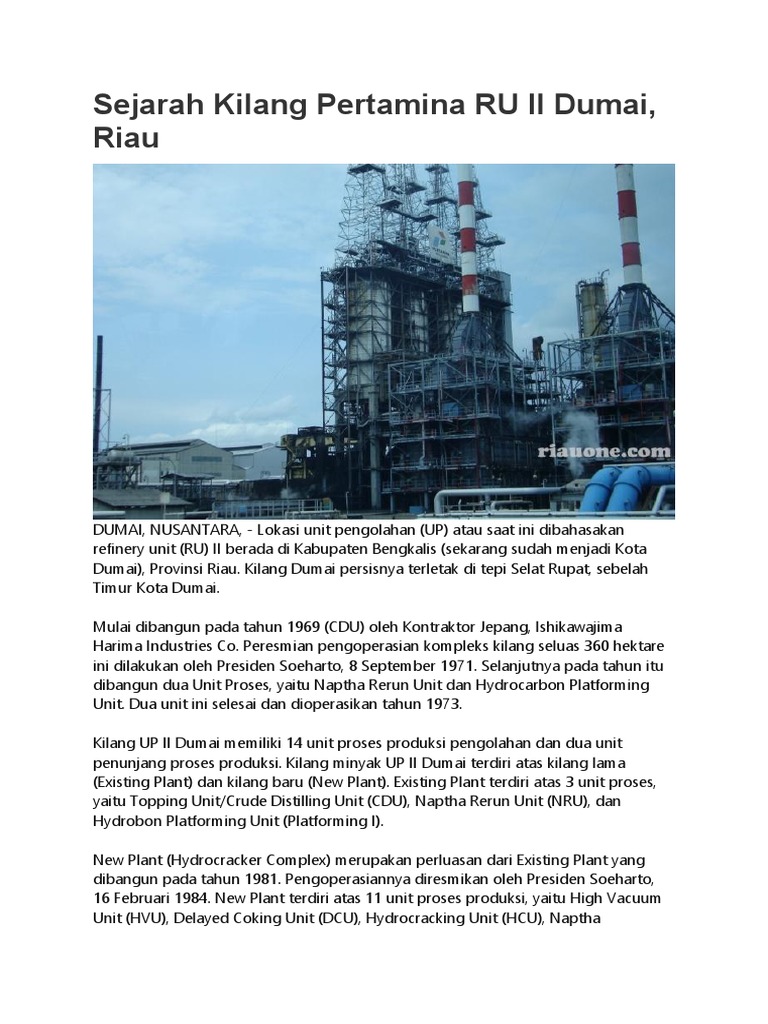 Sejarah Kilang Pertamina RU II Dumai | PDF